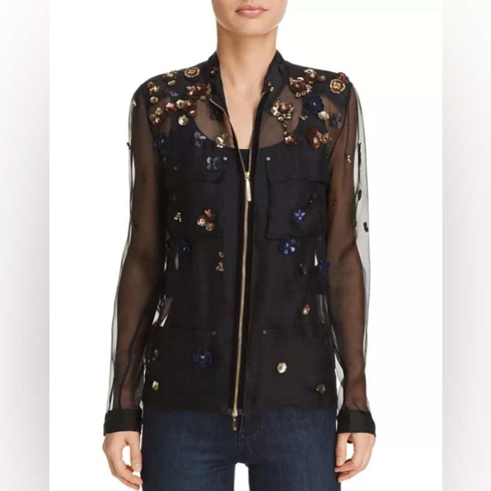 Elie Tahari Katya Sheer Embellished Jacket